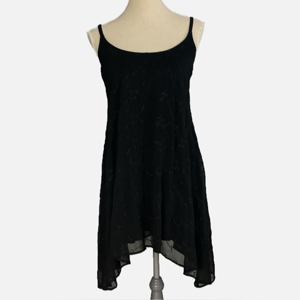 Betsey Johnson Swim Cover Up Dress Black Eyelet Handkerchief Hem Heart Strap